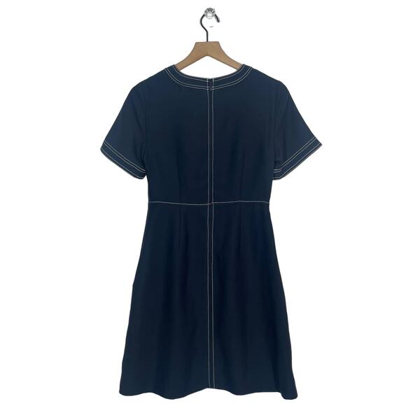 Banana Republic A-Line Dress Womens Size 0 Navy Blue Tonal Stitched Short Sleeve - Picture 3 of 10